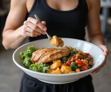 Sportowiec spożywający odżywcze posiłki