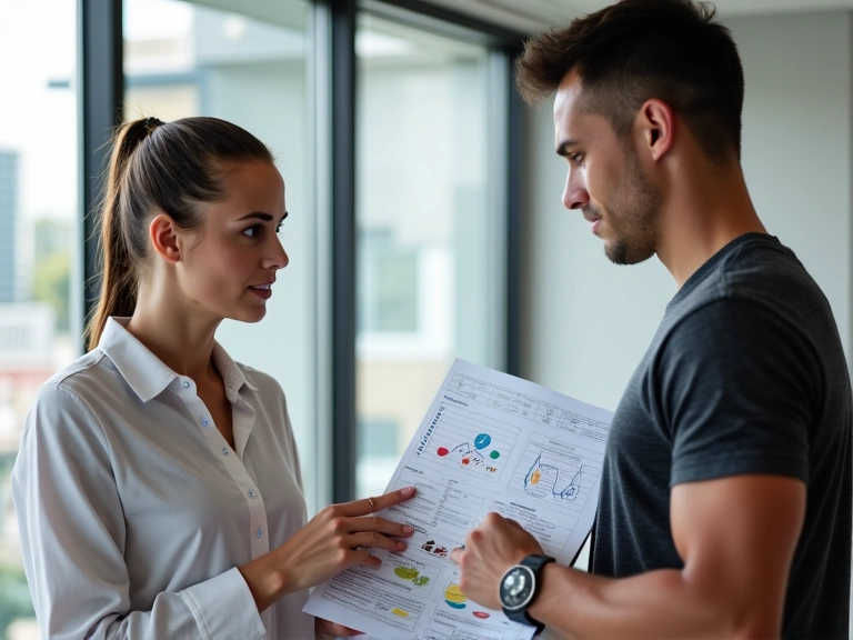 Dietetyk sportowy omawiający plan z klientem